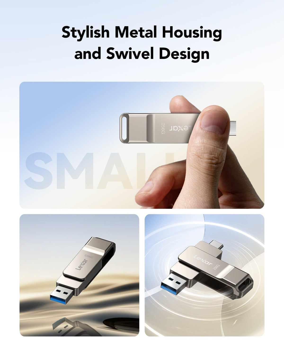 Lexar D40E 256GB Dual Usb Stick Type-C Jump Drive, Titanium Grey