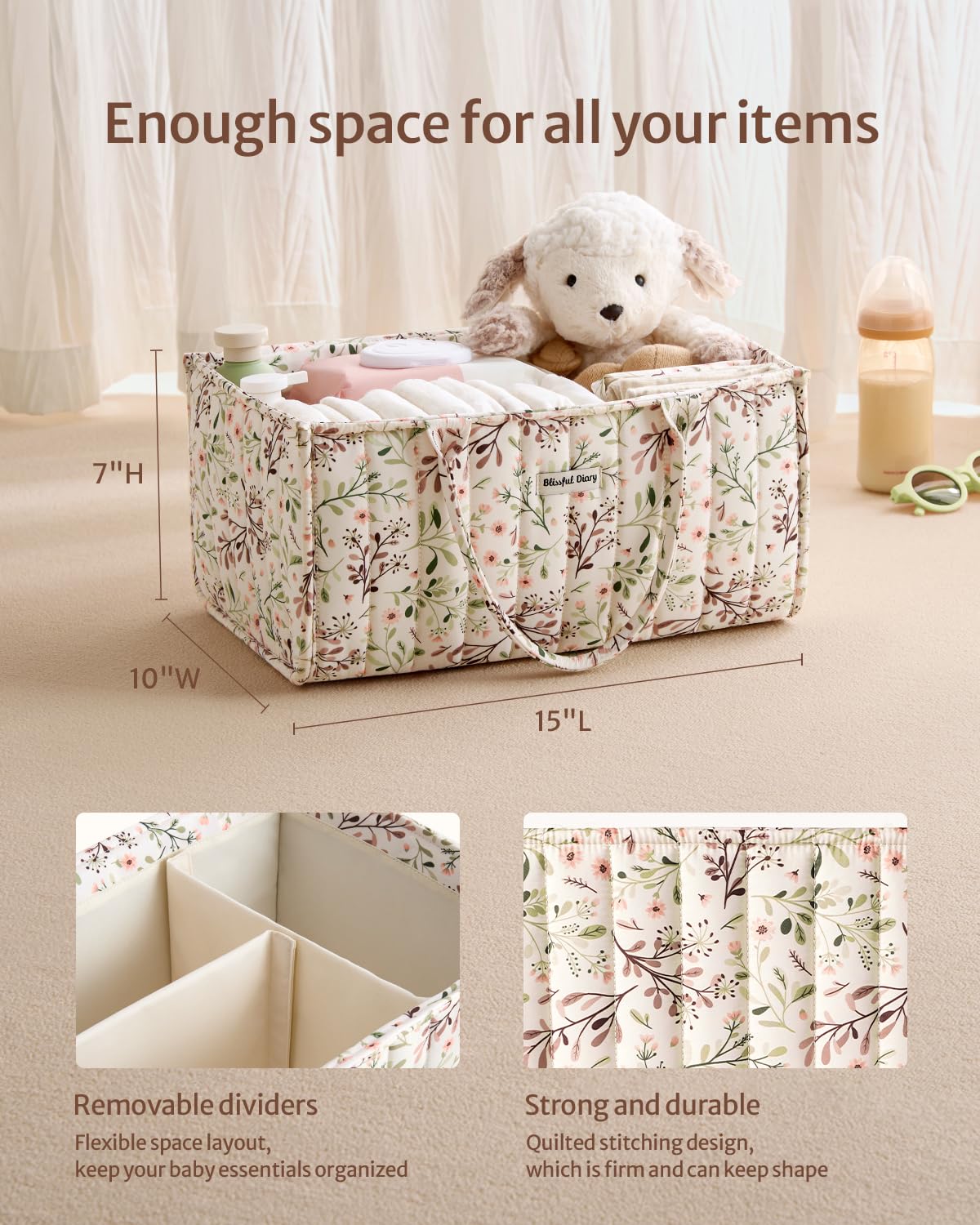 Blissful Diary Nappy Caddy Organiser, Baby Diaper Caddy for Nappy Station, Stylish Storage Basket for Newborn Essentials, Baby Shower Gifts for Girl or Boy, Sage Green