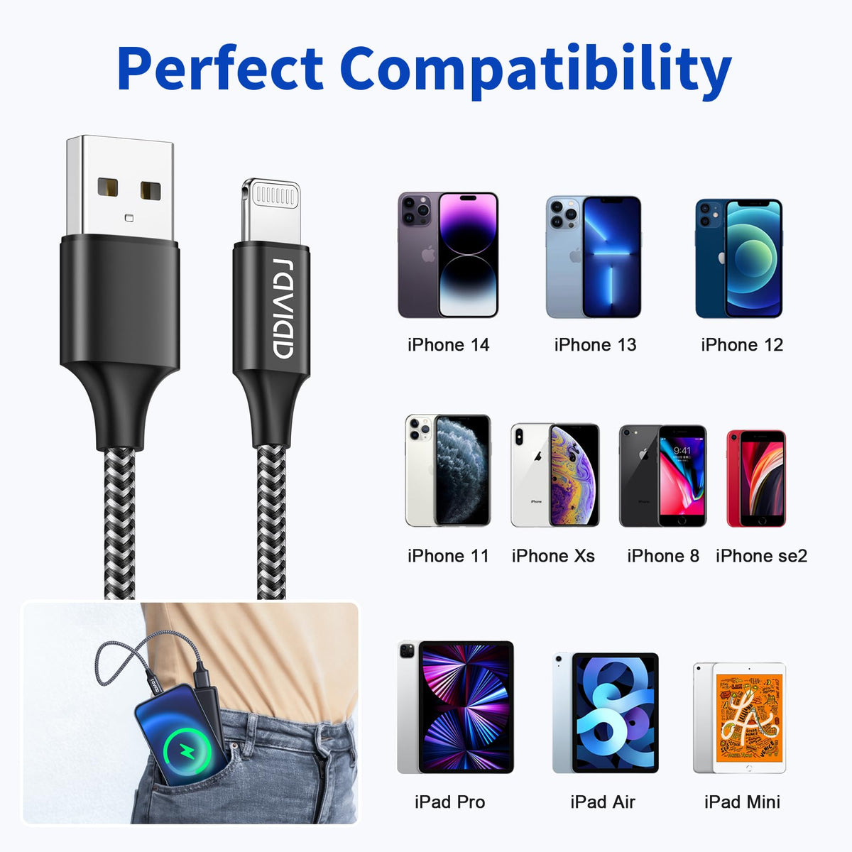 RAVIAD USB to Lightning Cable Short 30CM MFi Certified iPhone Charger Cable