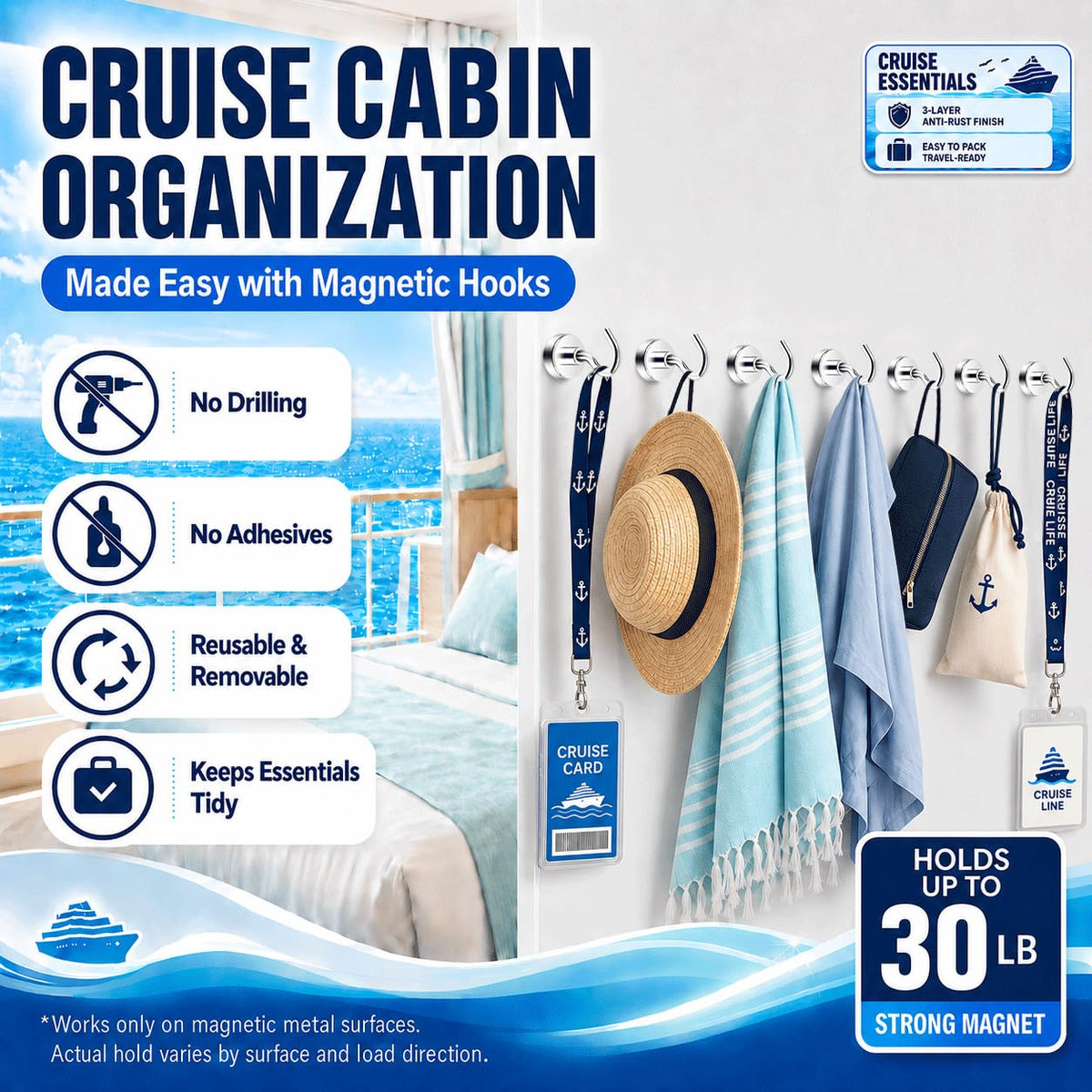 Neosmuk Magnetic Hooks,10kg+ Heavy Duty Cruise Hooks, Silver, 10 Pack