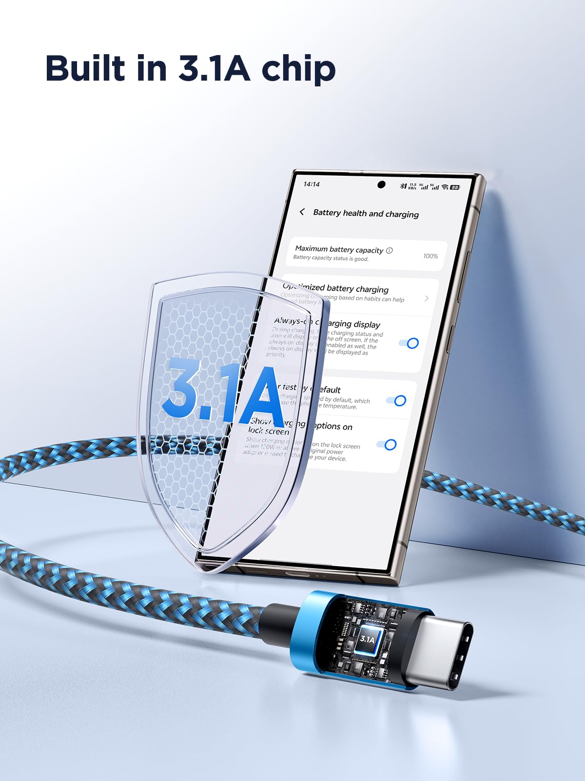 USB C Charger Cable 3M 2Pack Type C Charger Fast Charging 3A Lead Braided for Samsung Galaxy S23 S22 S21 S20 S10 S9 S8 A12 A13 A20e A21s A53 A70,Google Pixel 7 6,Huawei P30 P40,Sony Xperia,Switch,PS5