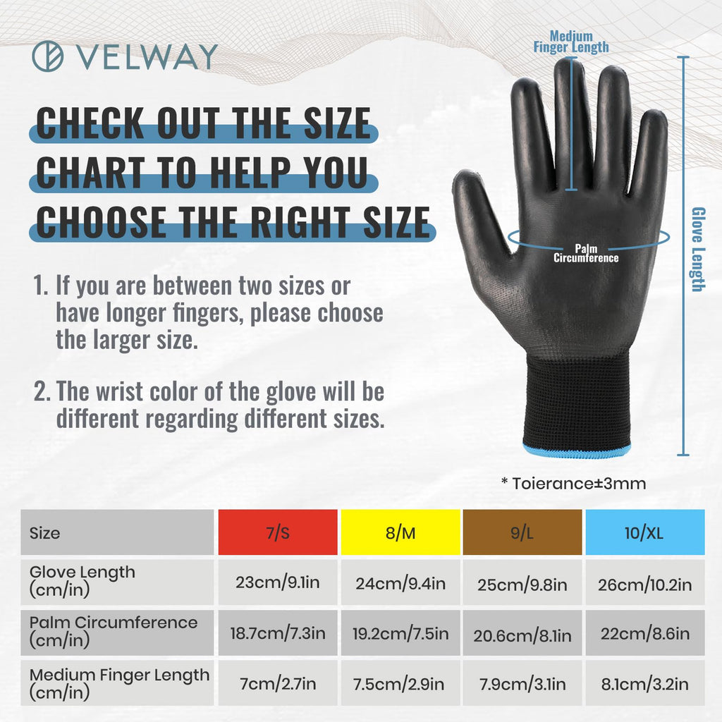 Velway 12 Pairs Work Gloves PU Coated for Men Women, Red, Size 9/L