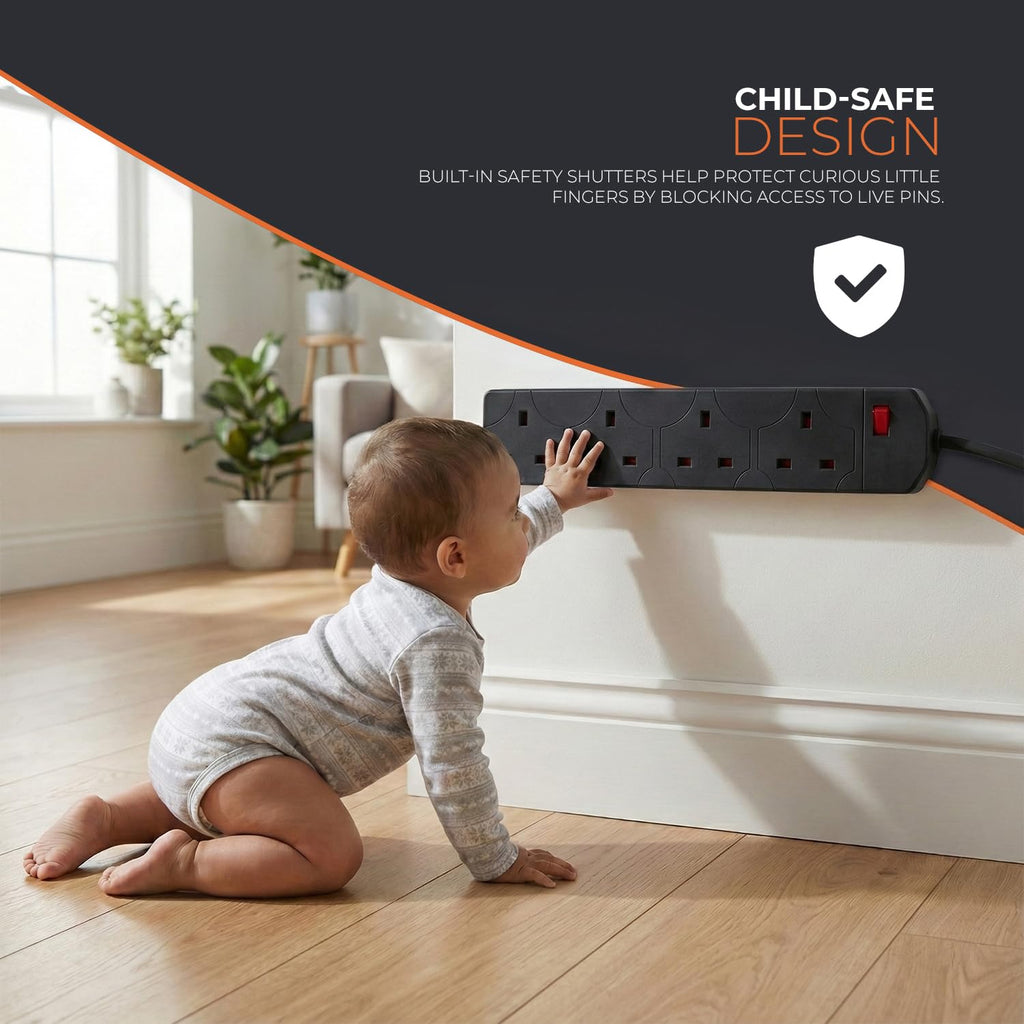 Wolf Power 4 Way Extension Lead, 2 Metre Extension Cable with UK 3 Pin Plug, Multi Socket Power Strip, Wall Mountable, Suitable for Home, Office & Appliances (White, 1 Pack)