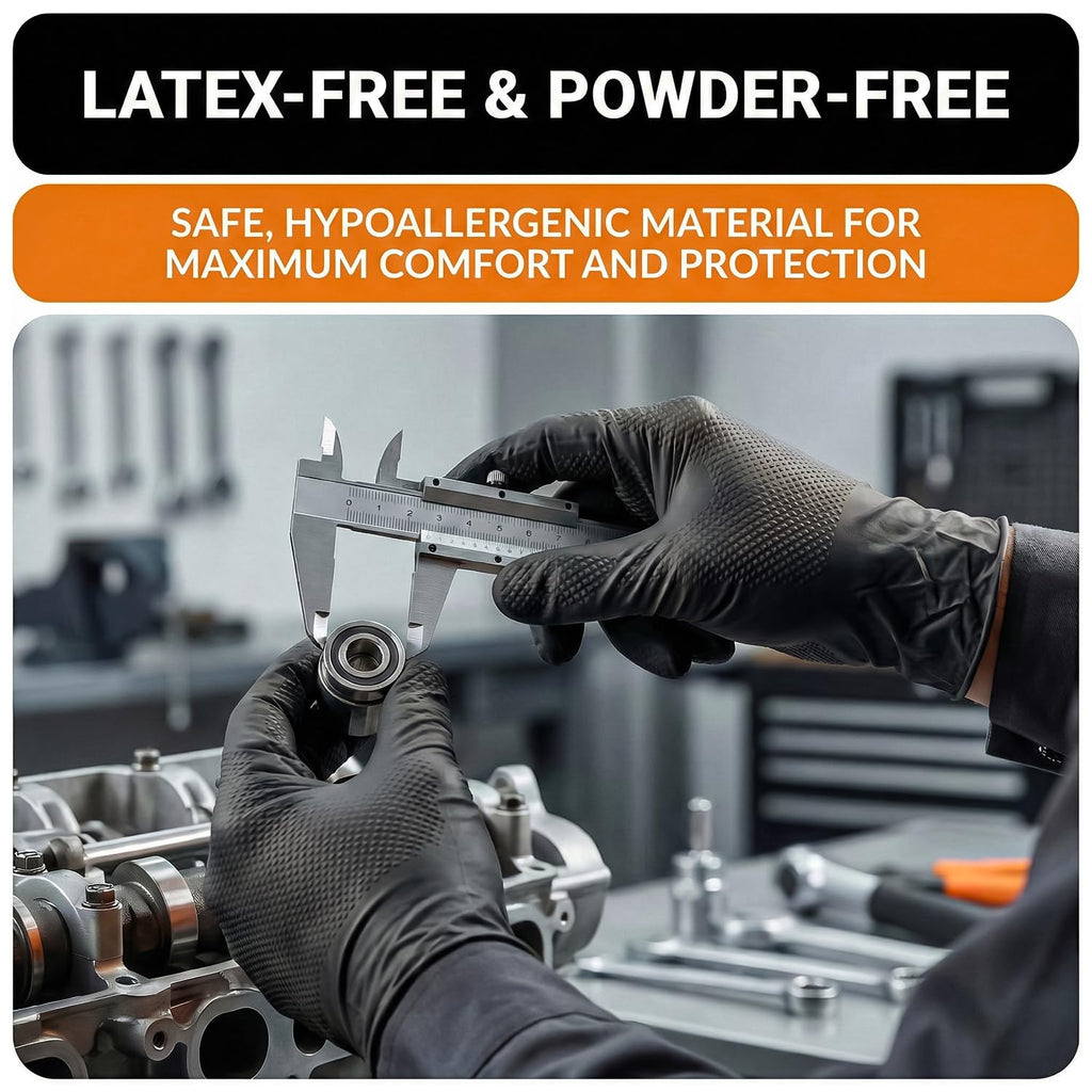 The Real Touch Nitrile Gloves, 50 Count, Heavy-Duty Disposable Mechanic Gloves, Diamond Textured, Latex & Powder-Free, Non-Slip, Extra Thick, Ideal for Automotive, Industrial Tasks (Black - 50, L)