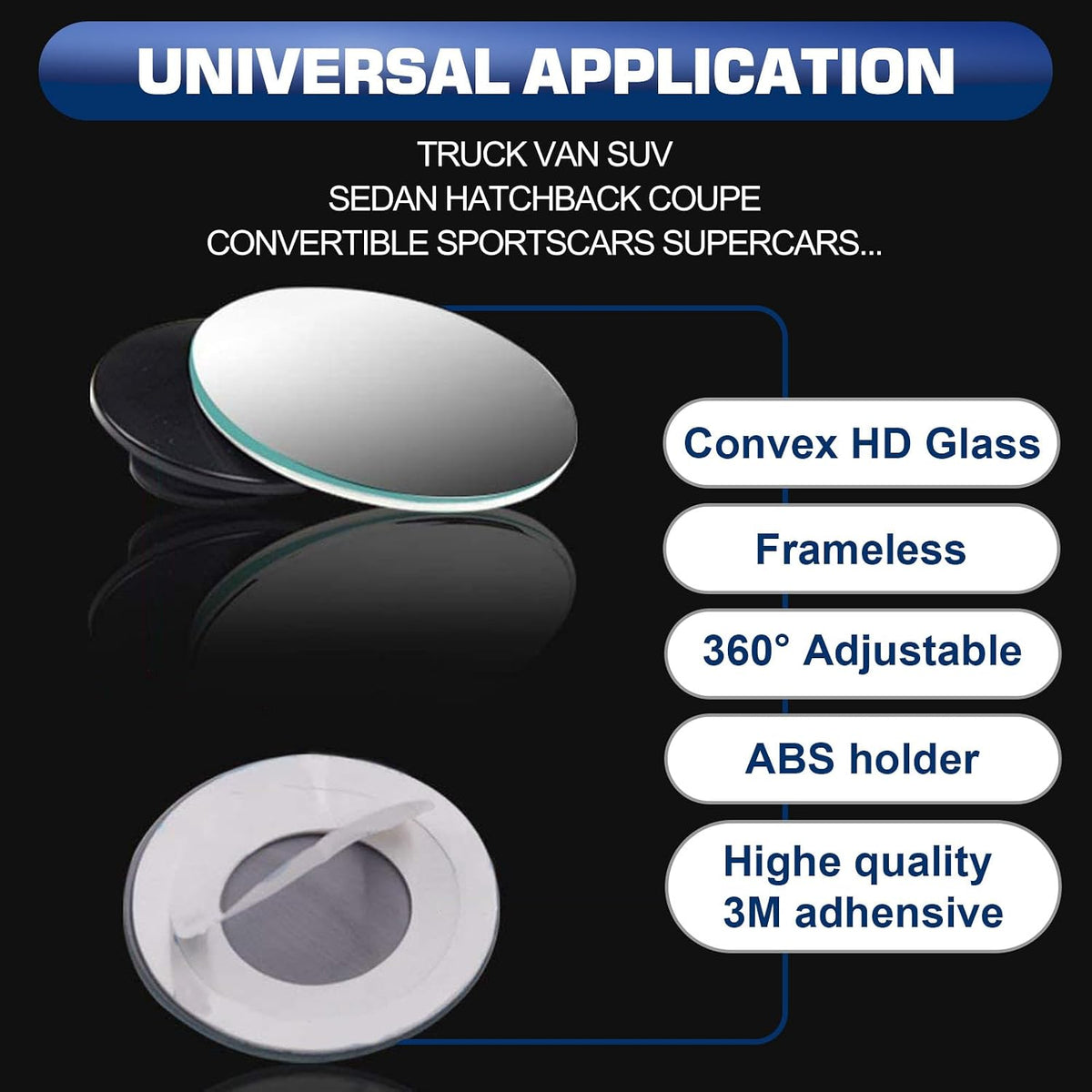 Spurtar Blind Spot Mirrors for Cars, Round Frameless 360° Rotate, 2 Pack