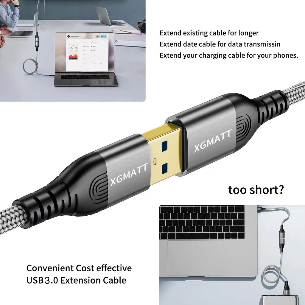 USB 3.0 Extension Cable 1M 2Pack USB Extender Male to Female,Black