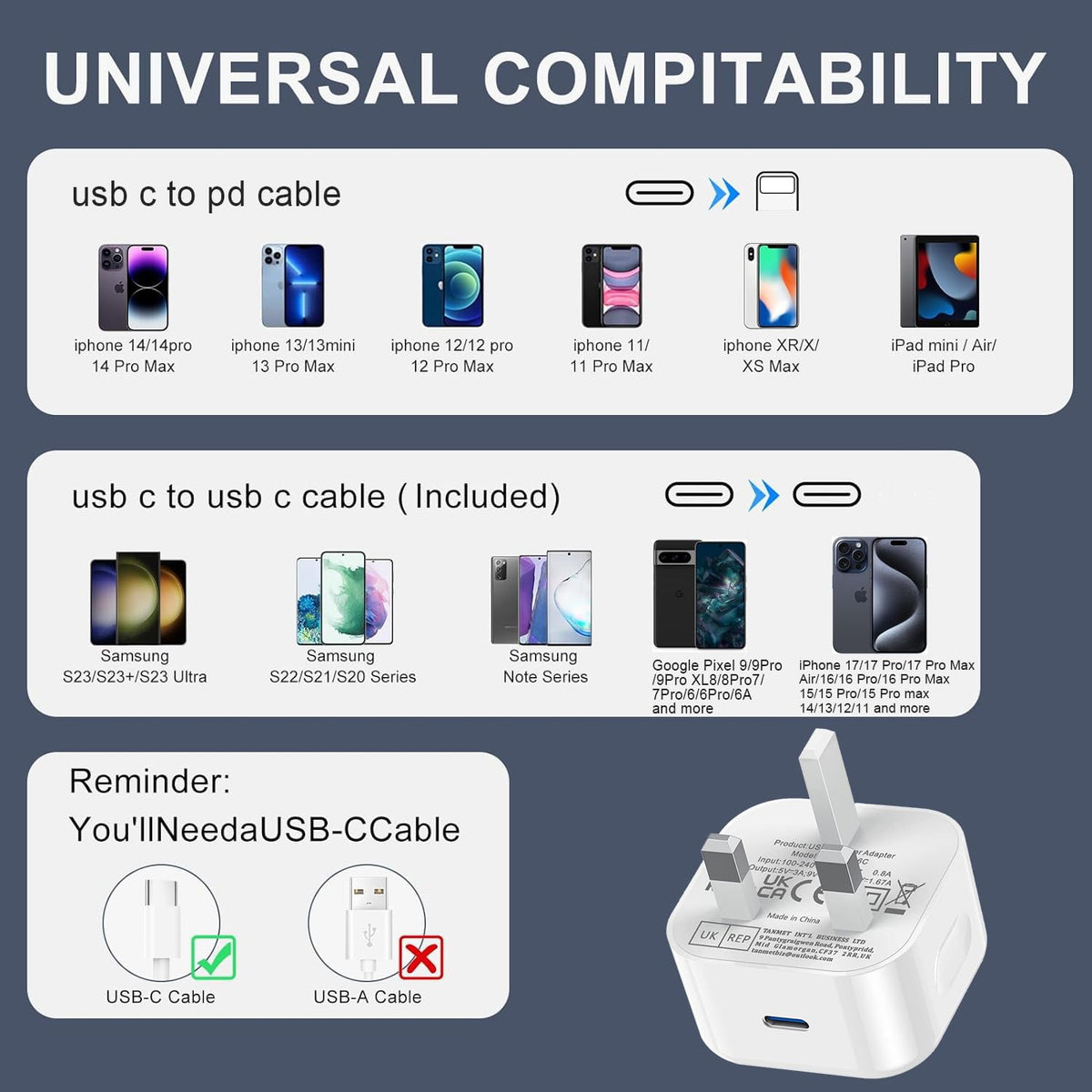 iPad Charger,USB C to Lightning Fast Charging Cable and Plug Charge for Apple Pro 9.7 10.5 12.9 inch 2nd Generation/Air 3rd/Mini 4 5th Gen/i Pad 5th 6th 7th 8th 9th 10.2"(2017-2021)/iPhone 14 13 12 11