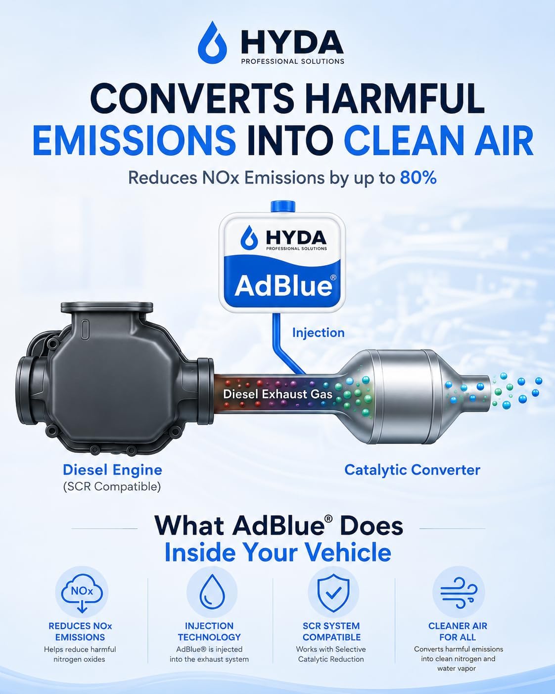 HYDA AdBlue 10 Litres Ad Blue Diesel Exhaust Fluid DEF ISO 22241 for Diesel Cars Vans Trucks Commercial Vehicles High Purity Urea Solution Easy Pour Spout Included