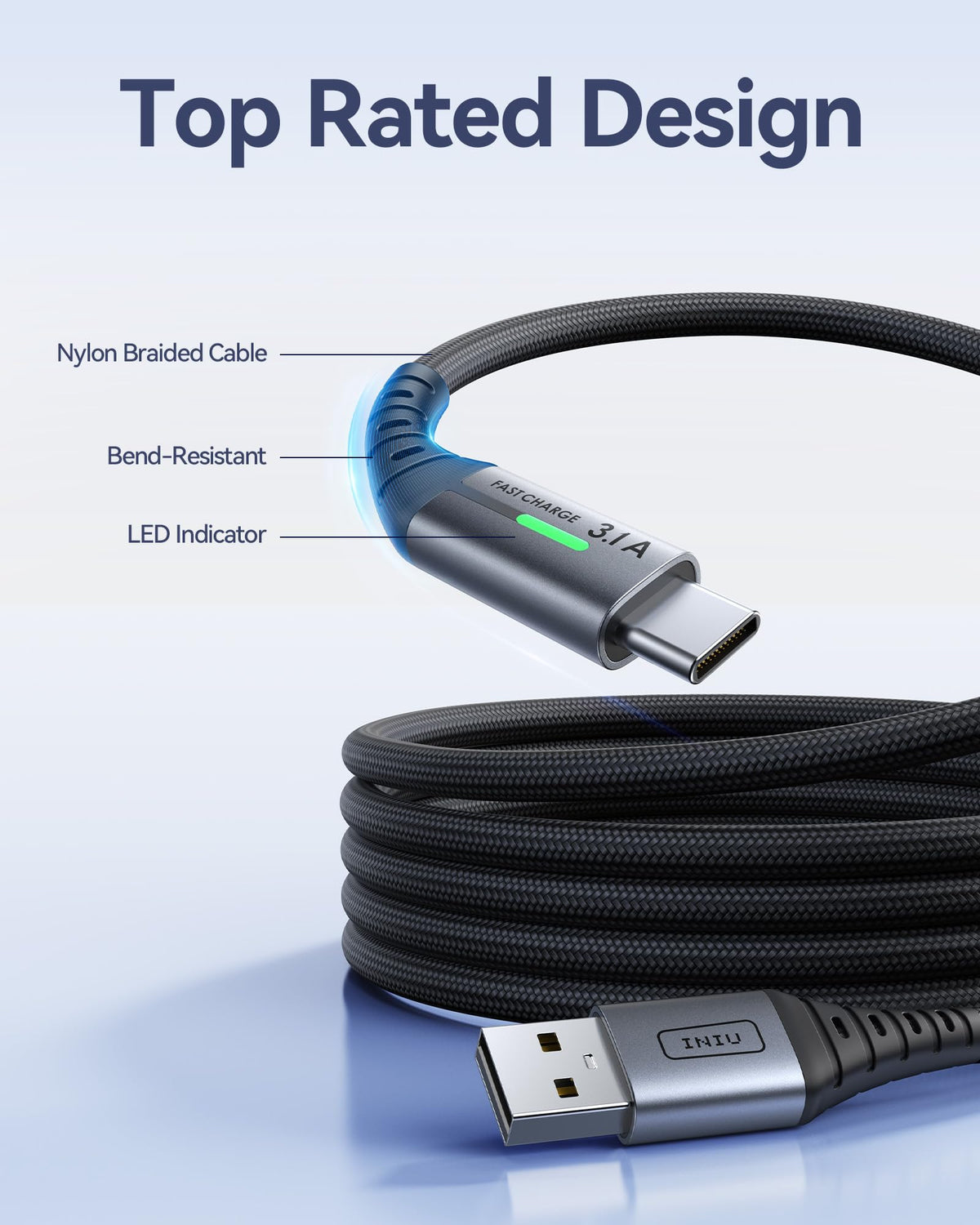 INIU USB C Charger Cable, [2m] USB A to USB C Charging Cable 3.1A