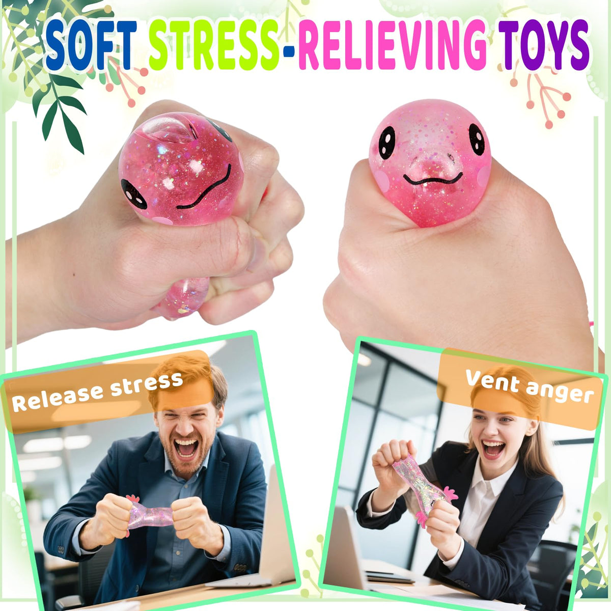 Axolotl Squishy Stress Relief Toy Glitter Fidget Toys Cute Malt Sugar Axolotl Toy Fidget Toys for Kids Youth Adult, Party Favors Anxiety Relief Squishy Toys(Blue)