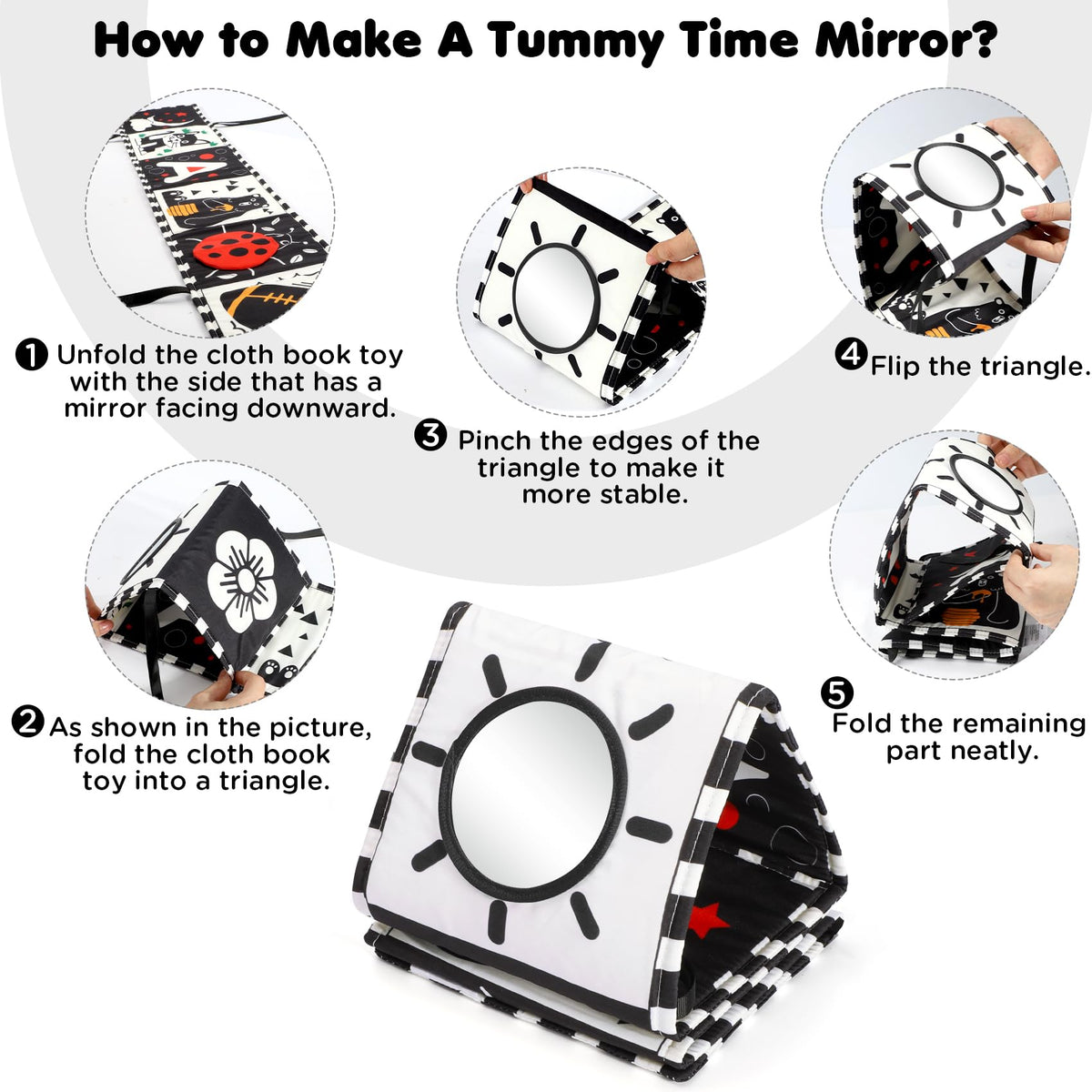 URMYWO Black and White Tummy Time High Contrast Newborn Toys 0-3 Months, Soft Baby Book, Visual Stimulation Montessori Sensory Infant Toys 0-6-12 Months, Shower Gift for Boys Girls