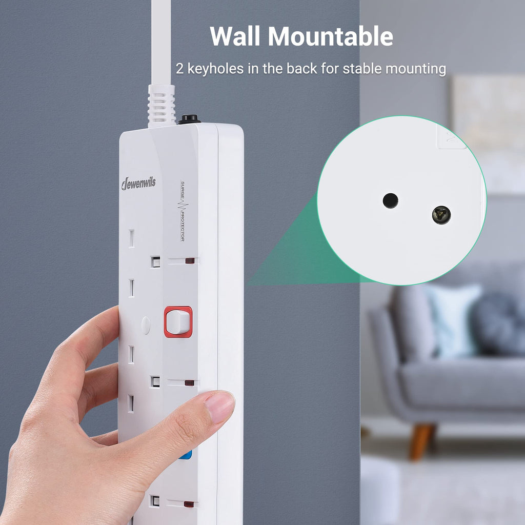 DEWENWILS 6 Way Surge Protected Extension Lead with Individual Switches