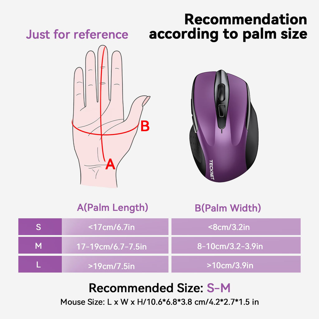 TECKNET Bluetooth Mouse, Wireless Mouse Rechargeable
