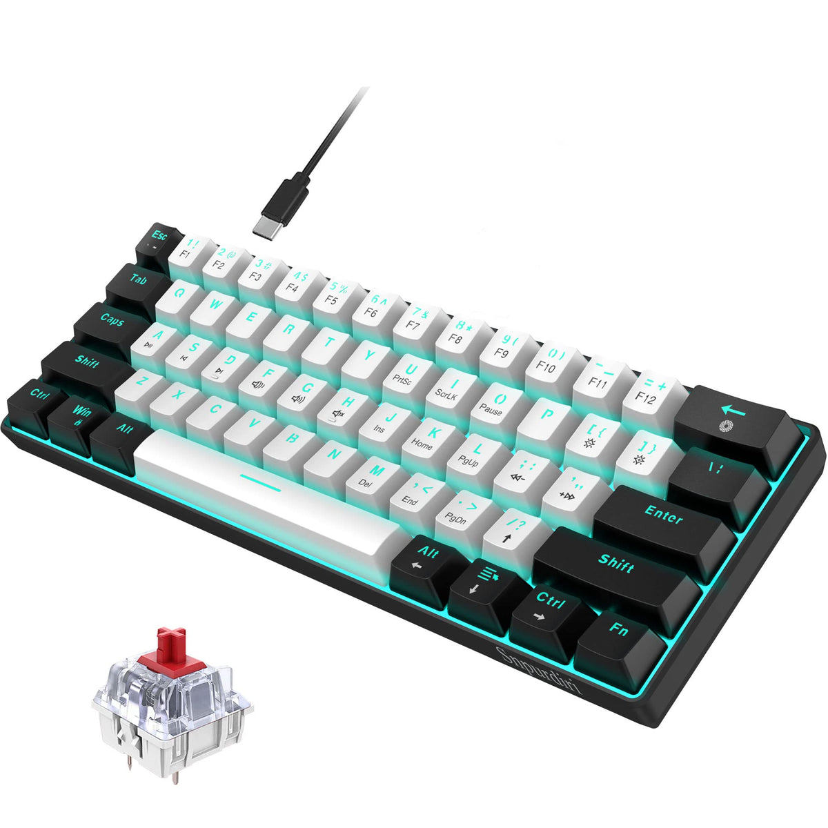 Snpurdiri 2.4G 60% Wireless Gaming Keyboard and Mouse Combo (White-Grey)
