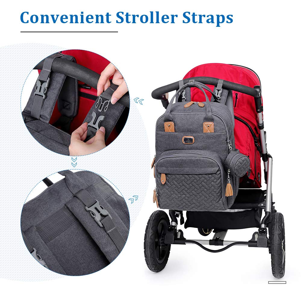 Dikaslon Baby Changing Bag Backpack, Large Nappy Back Pack Multifunction Baby Bags with Portable Changing Mat, Pacifier Holder, and Stroller Straps, for Mom and Dad