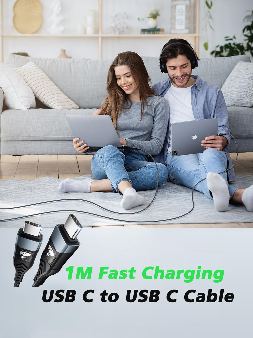 100W USB C to USB C, Fast Charging Cable 3M Long Type C Cable C to C Charger Fast Charg Lead Usbc to Usbc for iPhone 16 15 Pro Max Plus MacBook iPad Pro/Air Samsung Galaxy S23/S22/S21 Google Pixel