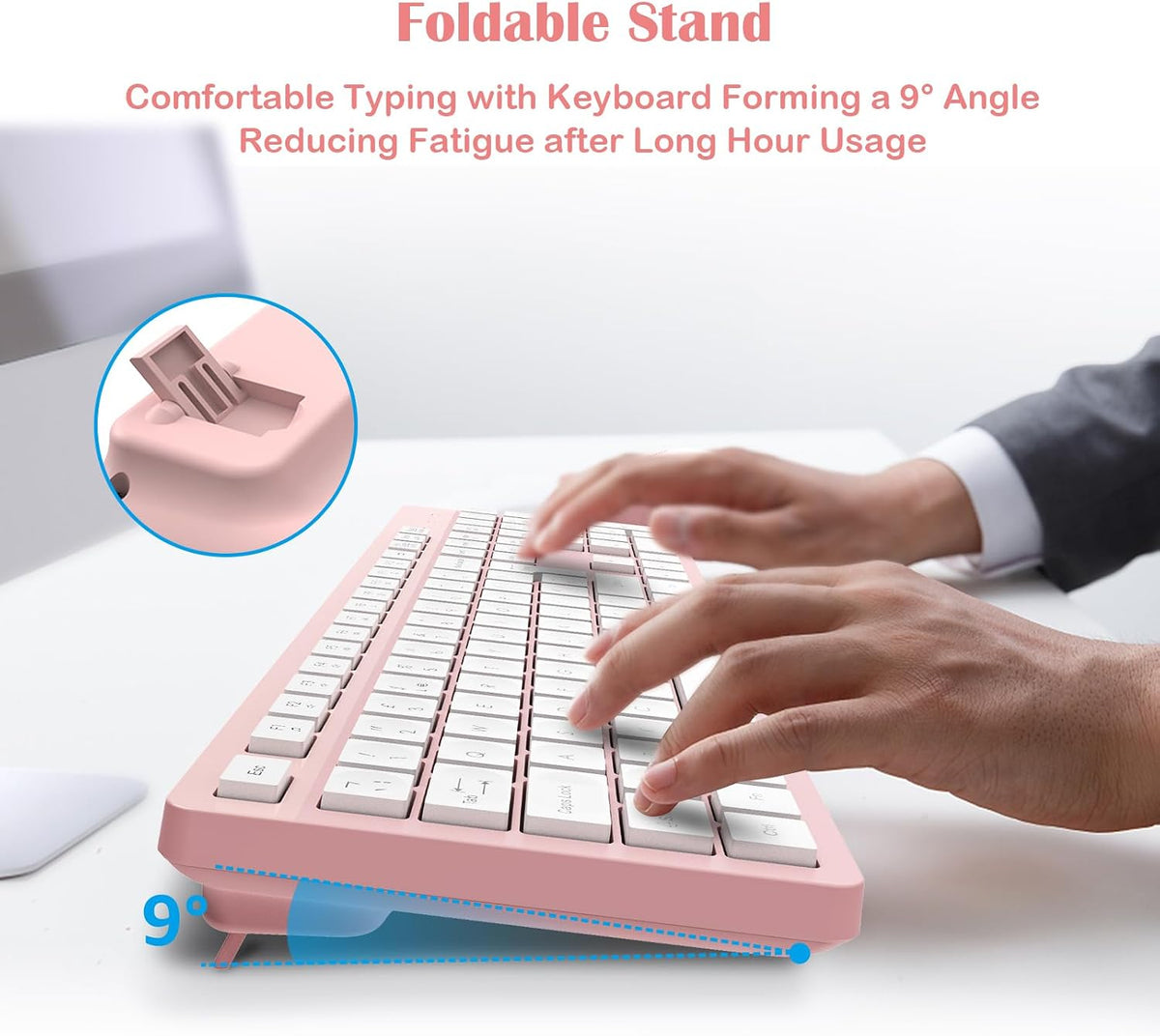 LeadsaiL Wireless Keyboard and Mouse Set, 2.4GHz USB Computer Keyboards and Mouse Combo, Ergonomic Design with 12 Multimedia Shortcuts for HP/Lenovo Laptop and Mac-Pink