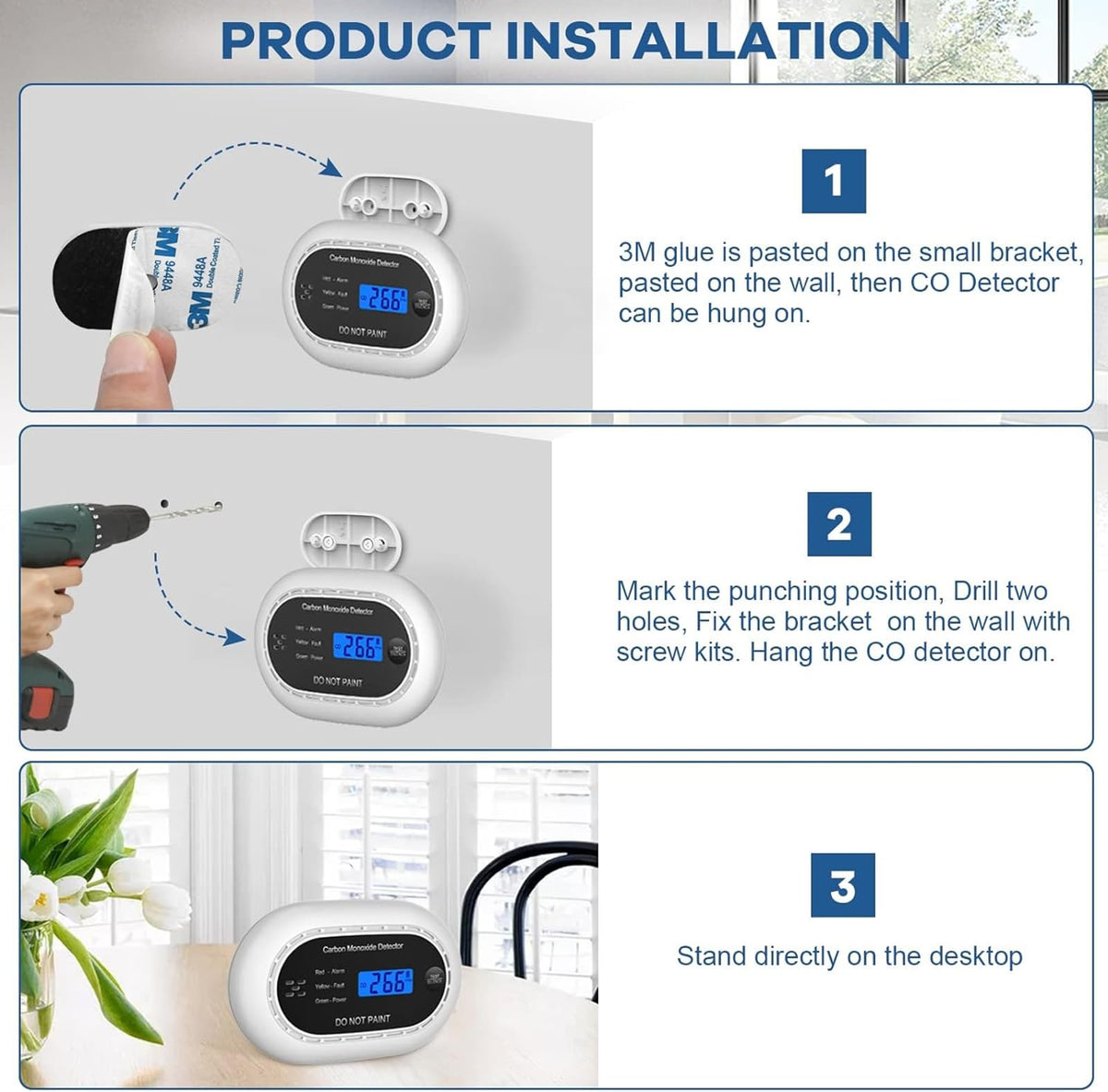 XINDUM Carbon Monoxide Detector 10-Year Battery LCD Display CE Black 1Pack