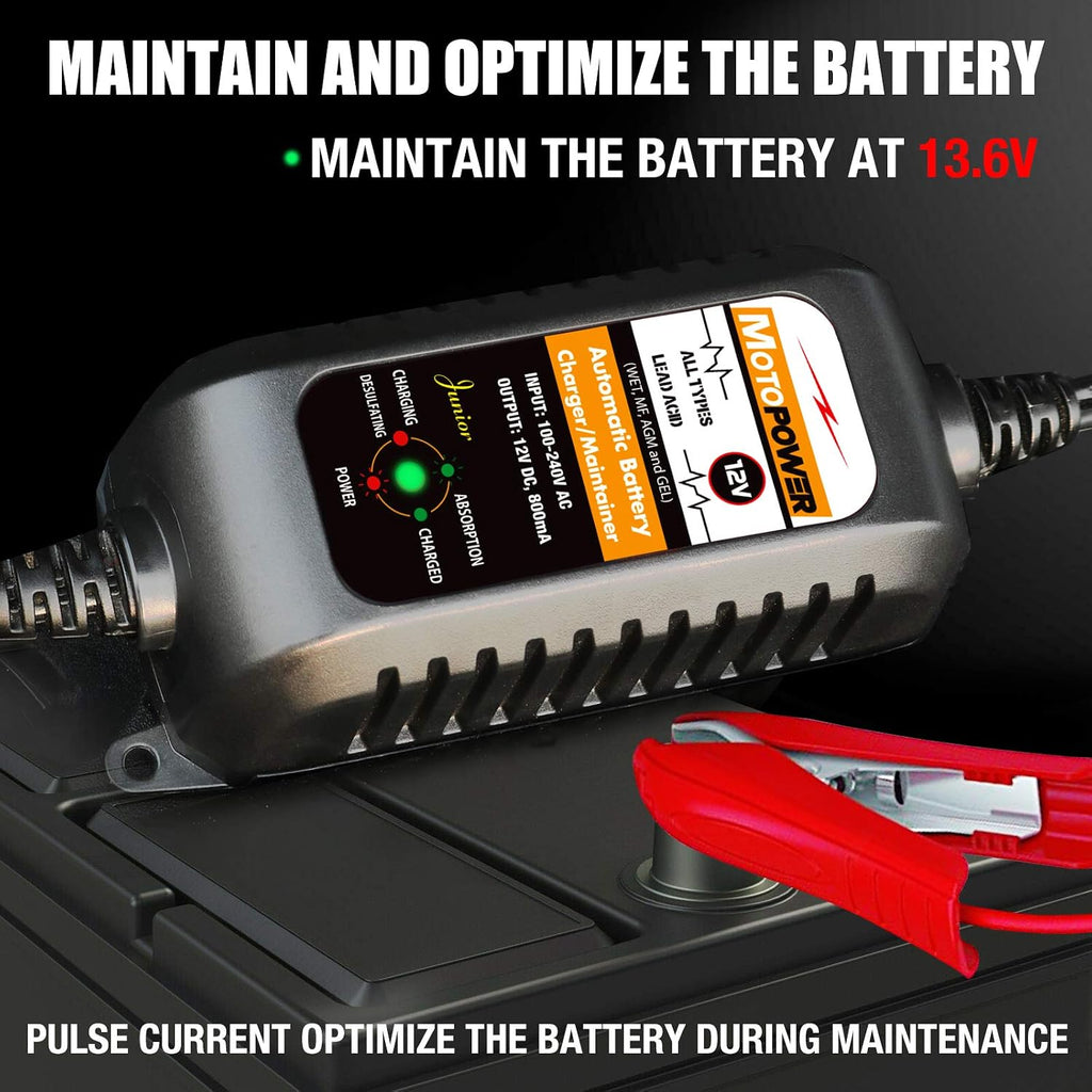 MOTOPOWER MP00205A 12V 800mA Fully Automatic Battery Charger/Maintainer - UK Plug
