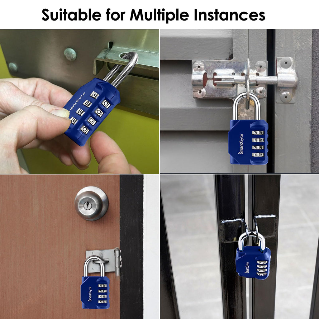 SharkByte Heavy Duty Combination Padlock – 4-Digit Weatherproof Outdoor Lock with Stainless Steel Shackle, Anti-Rust Resettable Code for Gym, School, Locker, Shed, Toolbox, Gate & Warehouse - Purple