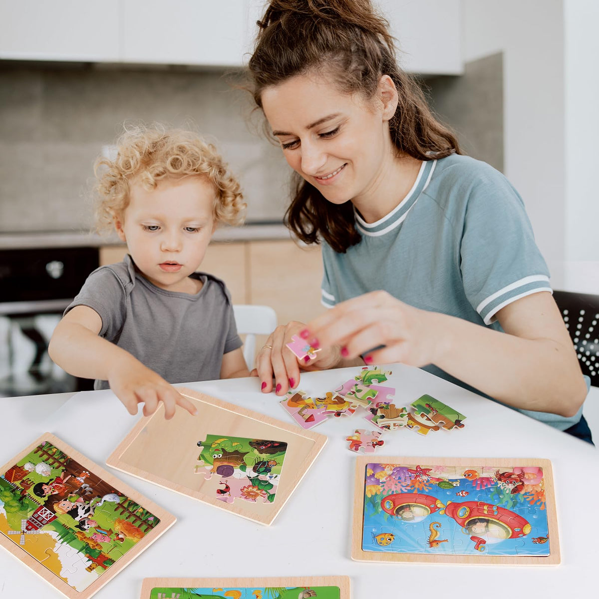 Wooden Puzzles Dinosaur Toys for Kids Ages 3-5, Set of 4 Packs with 20-Piece Wood Jigsaw Puzzles, Preschool Educational Brain Teaser Boards for Boys and Girls 3 4 5 6 Years Old