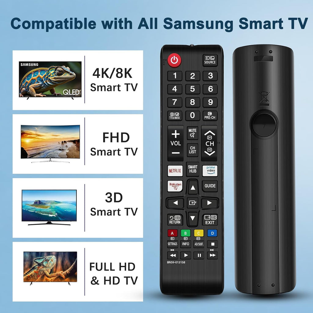 2 Pack Universal Remote for Samsung TV Remote Control with Prime Video, Netflix, Rakute TV Button, Samsung Remote Controls for Smart TV LCD UHD LED Hdtv QLED 3D 4K 8K TVs All
