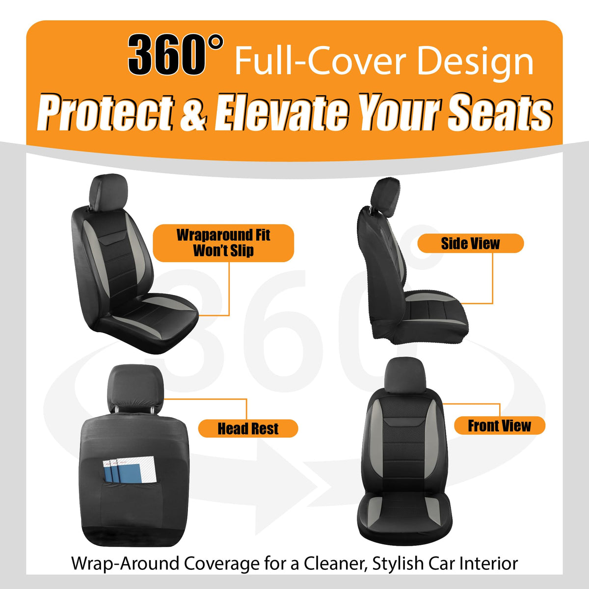 kingphenix 2 Pack Front Leather Car Seat Covers with Memory Foam