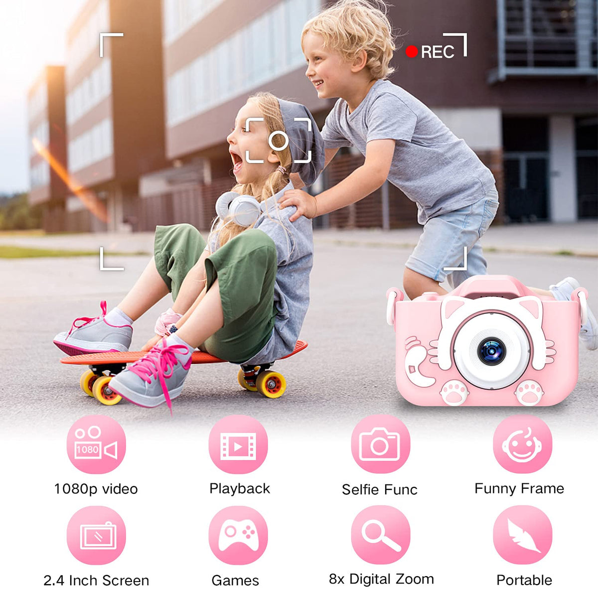 Goopow Kids Camera Toys for 3-8 Year Old Girls Boys,Children Digital Video Camcorder Camera with Cartoon Soft Cover, Best Chritmas Birthday Festival Gift for Kids