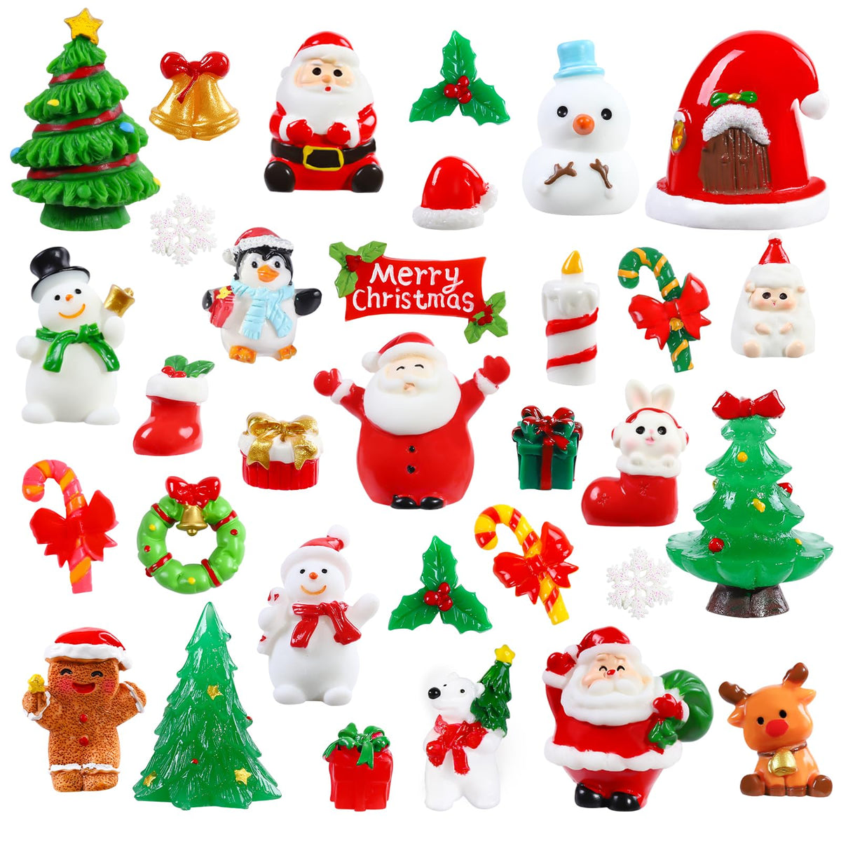 DIYDEC 24pcs Luminous Christmas Mini Resin Tree Figures Toys
