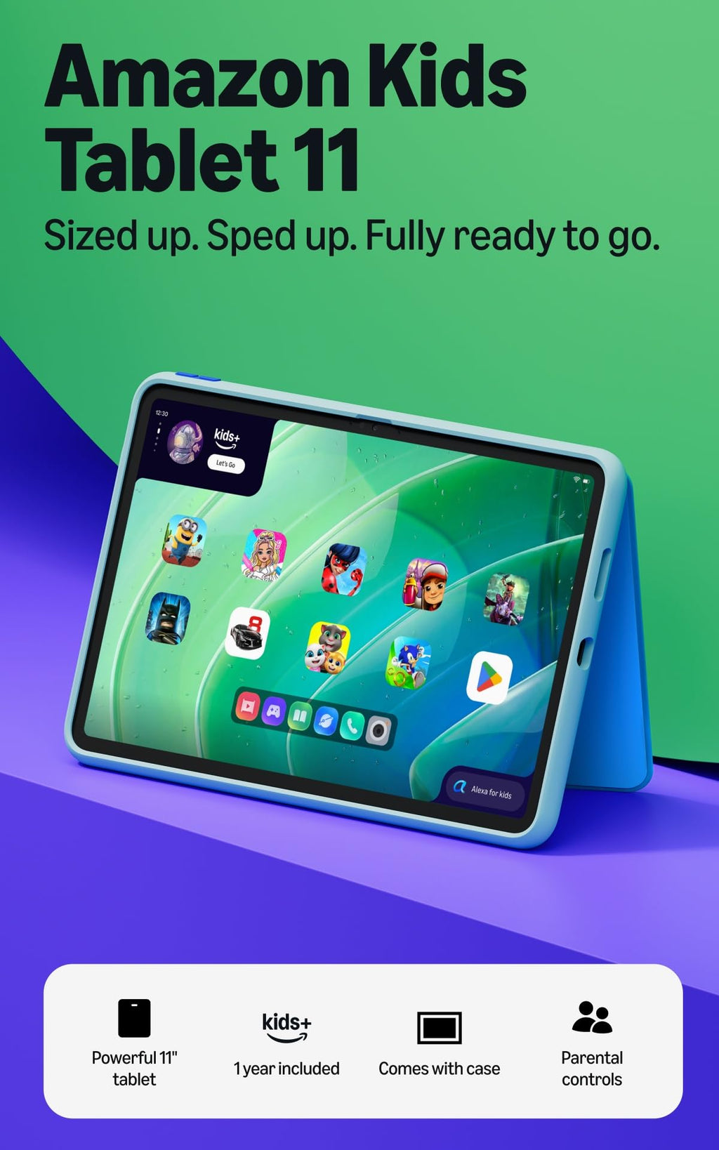 Amazon Kids Tablet 11 (newest gen) ages 6+, 11" 2.5K display, all-day battery, plus 1 year of Kids+ with videos, apps, games and books, slim hard case included (SpongeBob and Patrick)