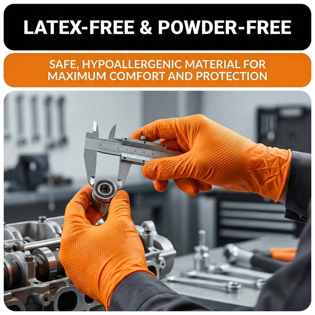 The Real Touch Nitrile Gloves, 50 Count, Heavy-Duty Disposable Mechanic Gloves, Diamond Textured, Latex & Powder-Free, Non-Slip, Extra Thick, Ideal for Automotive, Industrial Tasks (Black - 50, L)