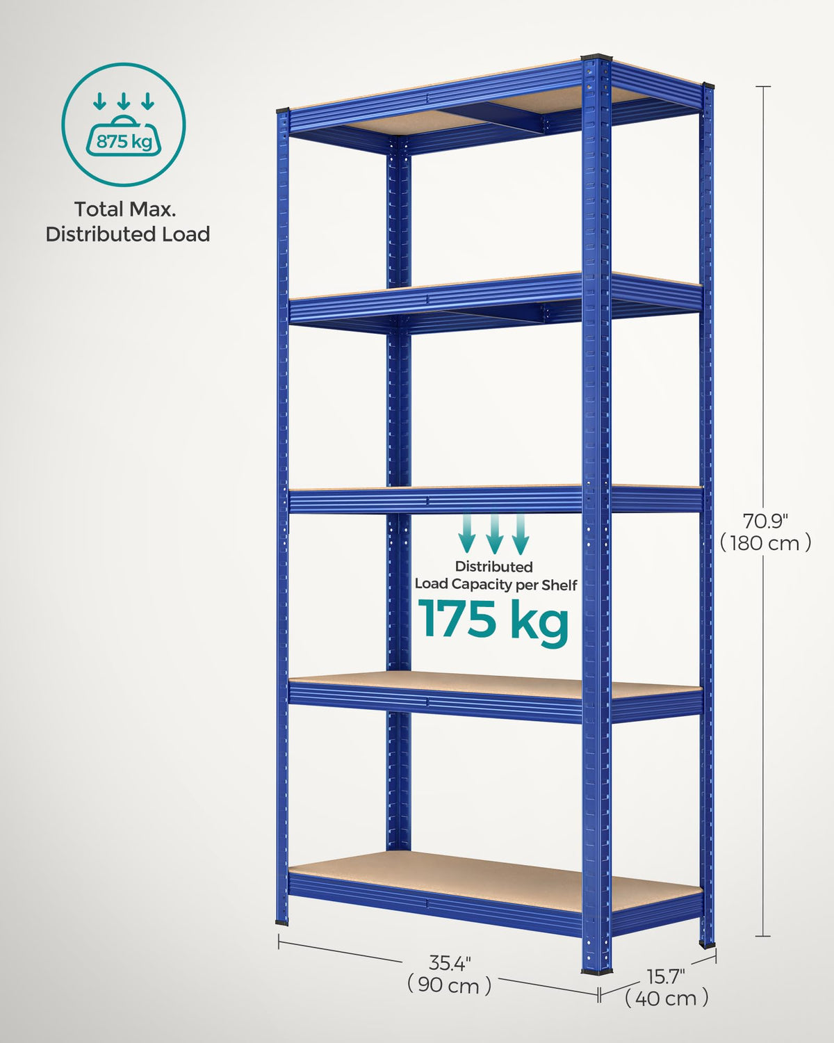 SONGMICS 5-Tier Heavy-Duty Shelving Units, Set of 2, Boltless Assembly