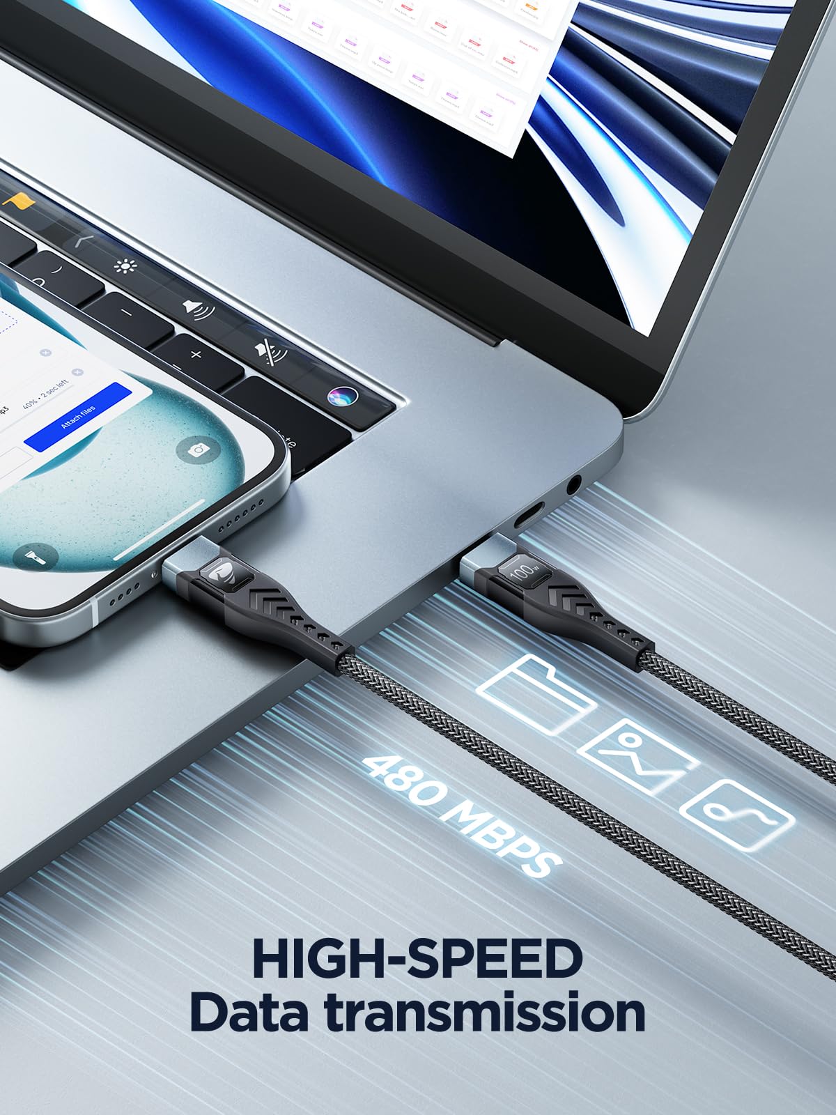 100W USB C to USB C, Fast Charging Cable 3M Long Type C Cable C to C Charger Fast Charg Lead Usbc to Usbc for iPhone 16 15 Pro Max Plus MacBook iPad Pro/Air Samsung Galaxy S23/S22/S21 Google Pixel