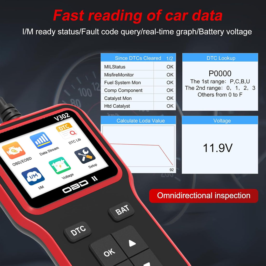 OBD2 Scanner Car Engine Fault Code Reader Wired, V302 OBDII Scan Tool