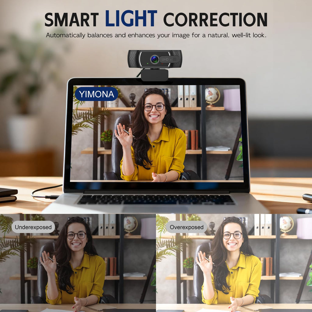 YIMONA FHD 1080P/30fps Webcam for PC/Laptop/Mac, 110° View Webcam with Mics, Privacy Cover, Auto Light Correction, Fixed Focus, Plug&Play USB Web Camera for Live Streaming, Video Calling, Conferences