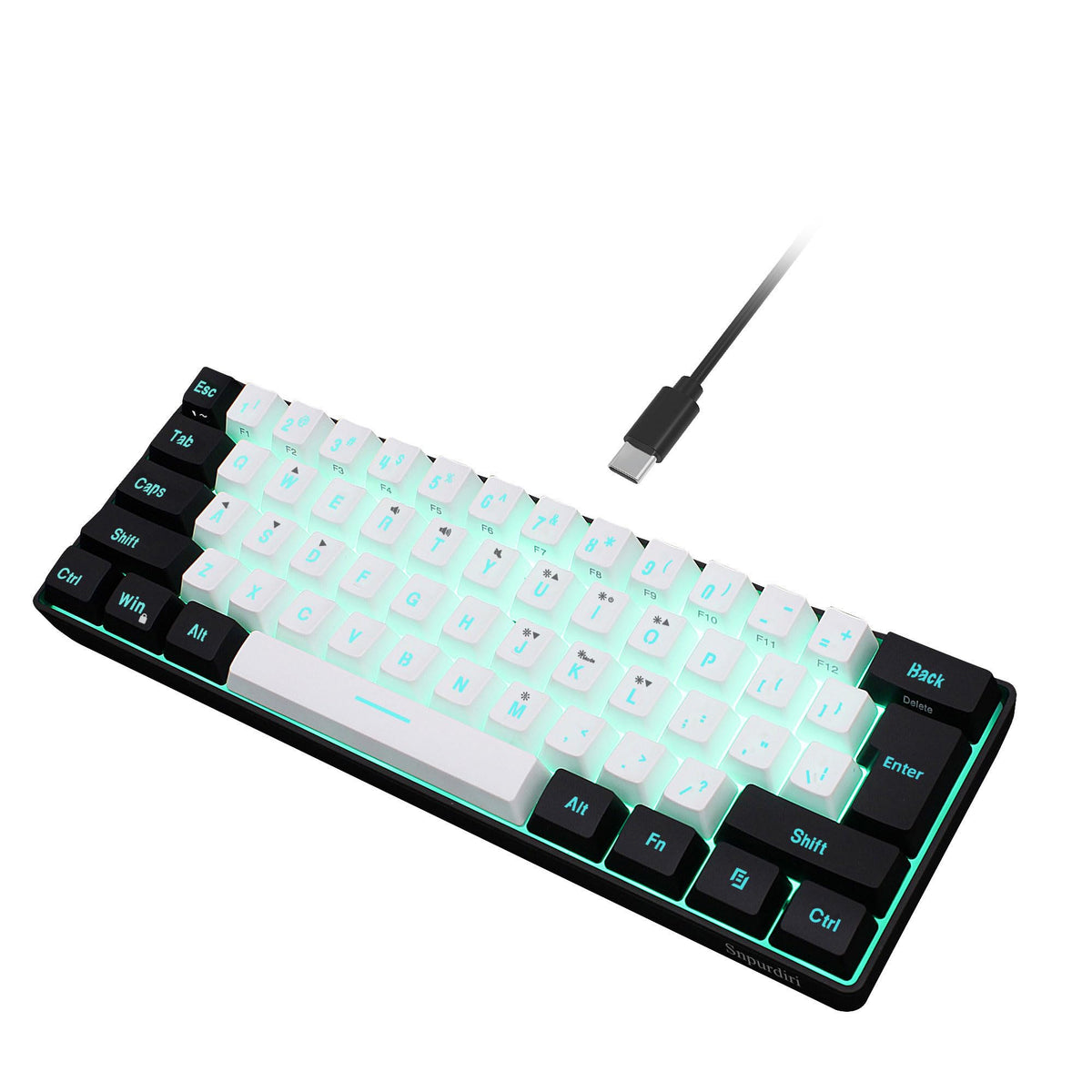 Snpurdiri 2.4G 60% Wireless Gaming Keyboard and Mouse Combo (White-Grey)