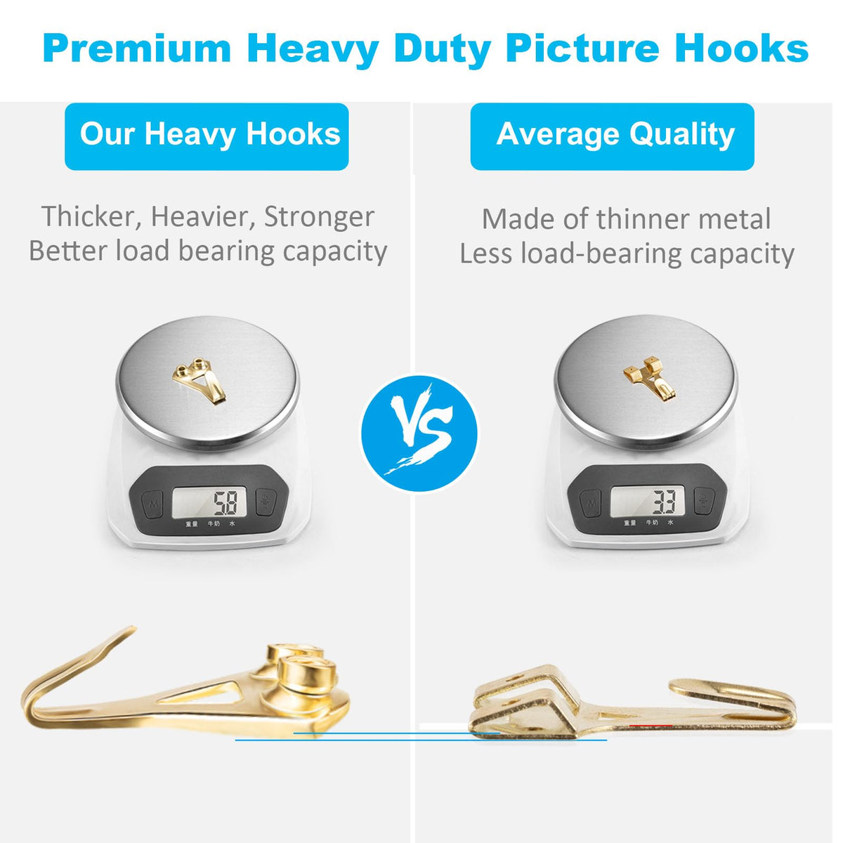 YHYZ Picture Hooks Heavy Duty, Picture Hanging Kit: Hangers (50 30 20 10 lbs) + Small Nails, Hanging Clock Photo Mirror Painting, for Plasterboard Wood Dry Walls Hardwall