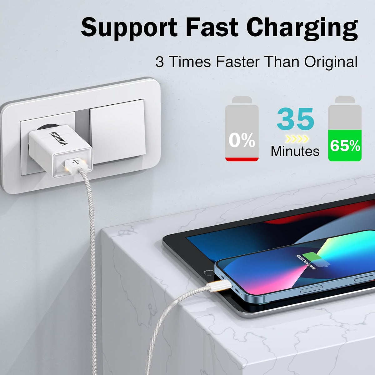 NIBIKIA iPhone Charger Cable 2Pack 2M [Apple MFi] USB to Lightning Cable