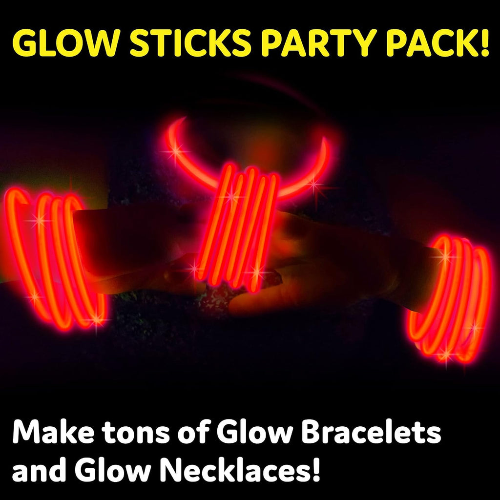 PartySticks Glow Sticks Halloween Party Supplies 100pk - 8 Inch Glow in the Dark Light Up Sticks Party Favors, Glow Party Decorations, Neon Party Glow Necklaces and Glow Bracelets with Connectors