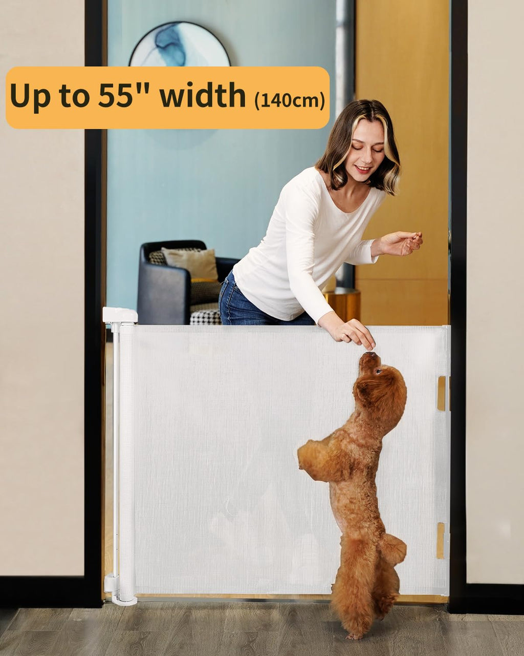 Retractable Mesh Baby & Dog Gate for Stairs, 86cm Tall x 140cm Wide, Black