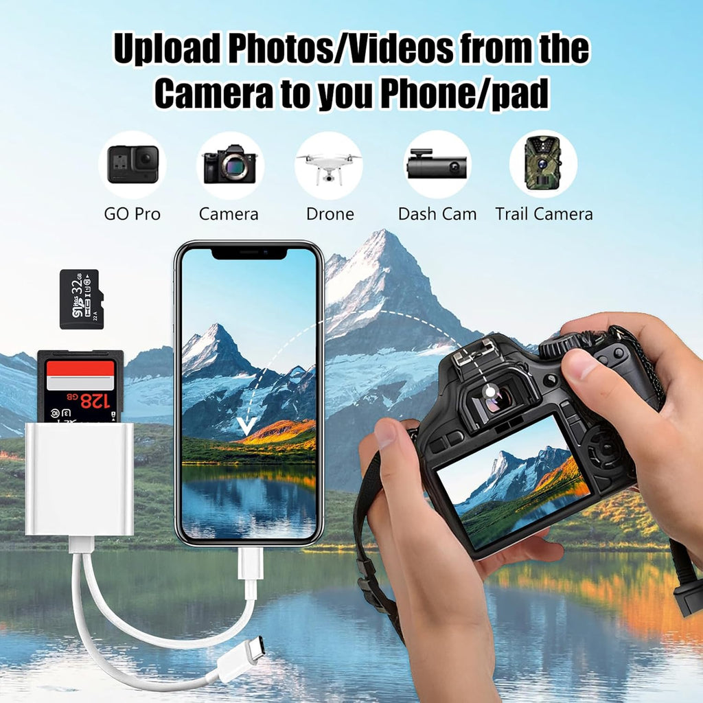 La Brodée SD Card Reader for iPhone iPad, Lightning+USB C Camera Adapter