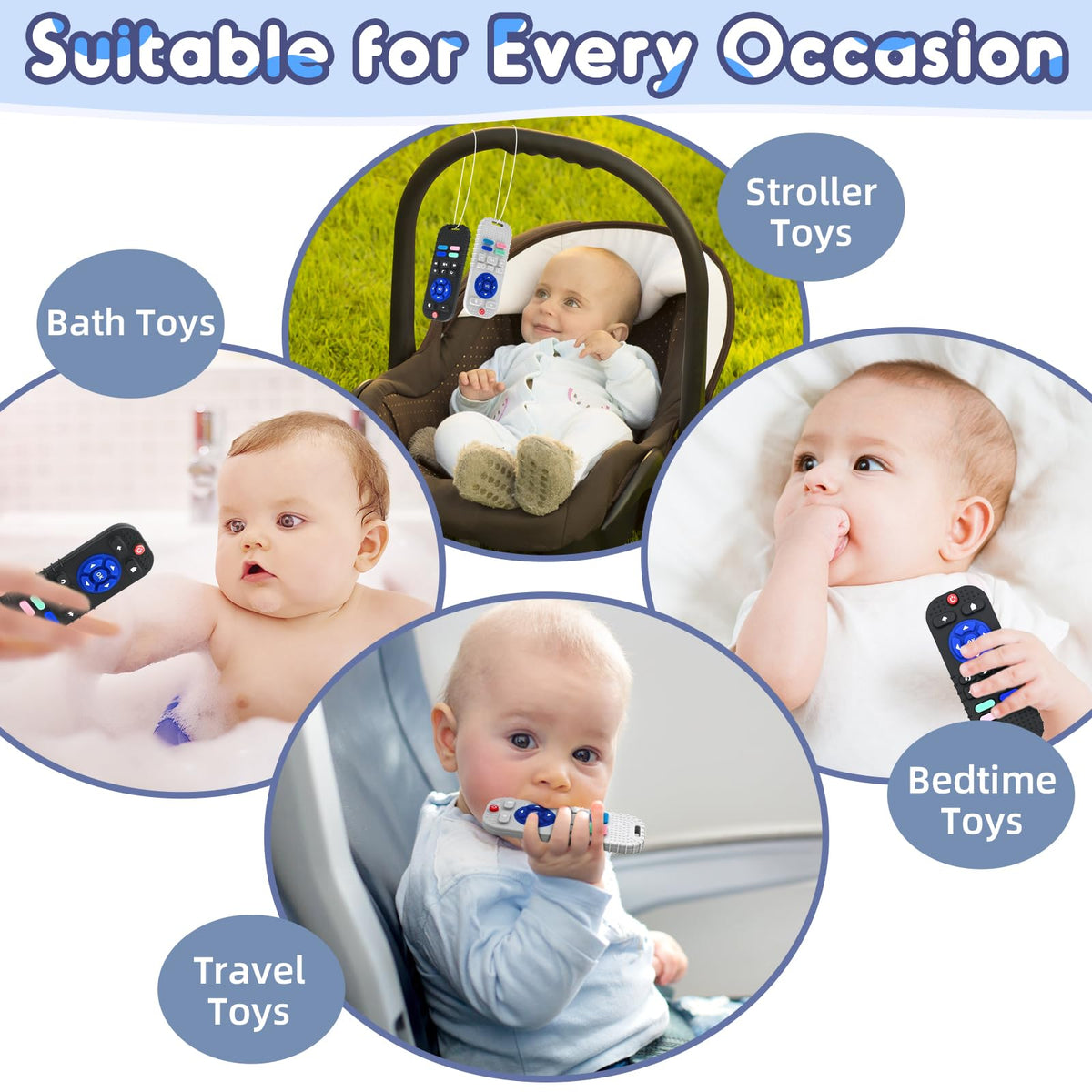 Teething Relief Teethers Toys for Babies 3-6 12 Months Gifts, Silicone Remote Control Baby Teether Bath Toys for 3 6 9 Months Newborn Infant Boy Girl Autism, Food Grade Silicone Sensory Toys, Black