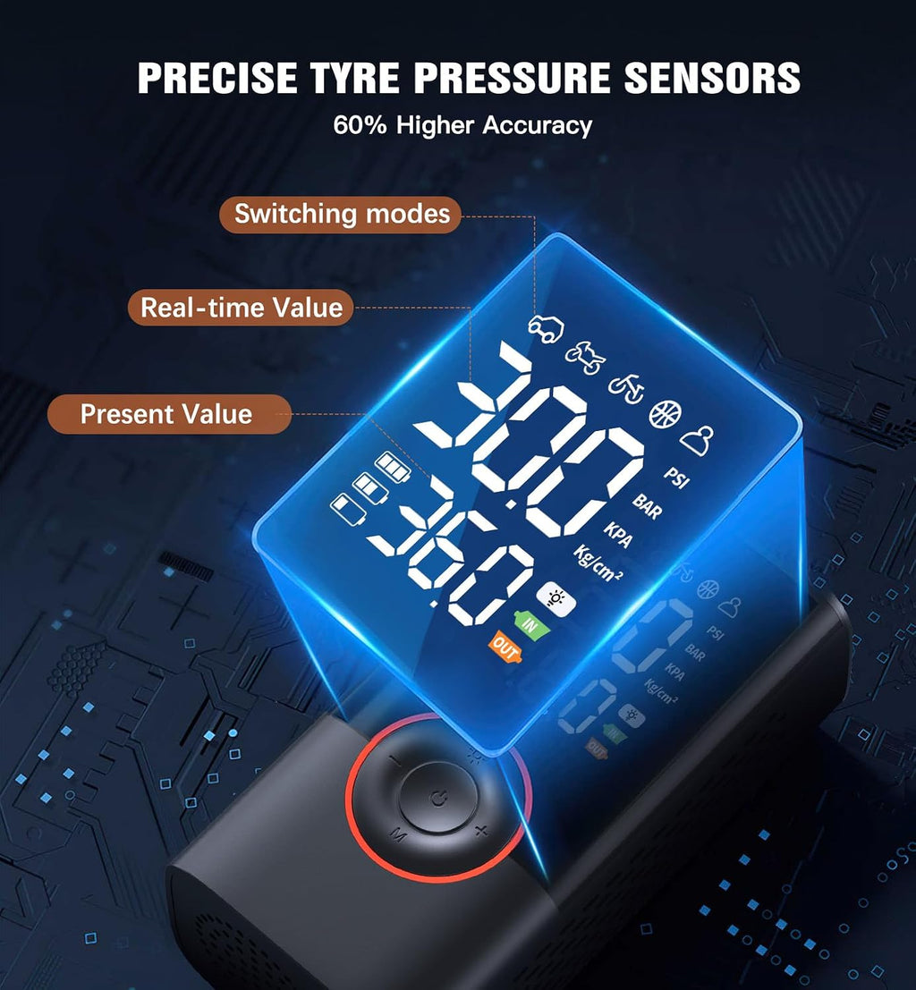 Tyre Inflator Air Compressor 150PSI Portable Car Cordless rechargeable Tyre Pump With Pressure Gauge,12V DC Electric Car Air Pump Auto Shutoff with LED Light for Car Motorcycle Bicycle Ball