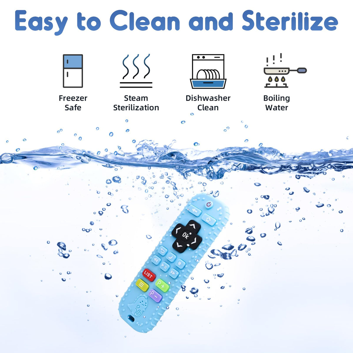Teething Relief Teethers Toys for Babies 3-6 12 Months Gifts, Silicone Remote Control Baby Teether Bath Toys for 3 6 9 Months Newborn Infant Boy Girl Autism, Food Grade Silicone Sensory Toys, Black