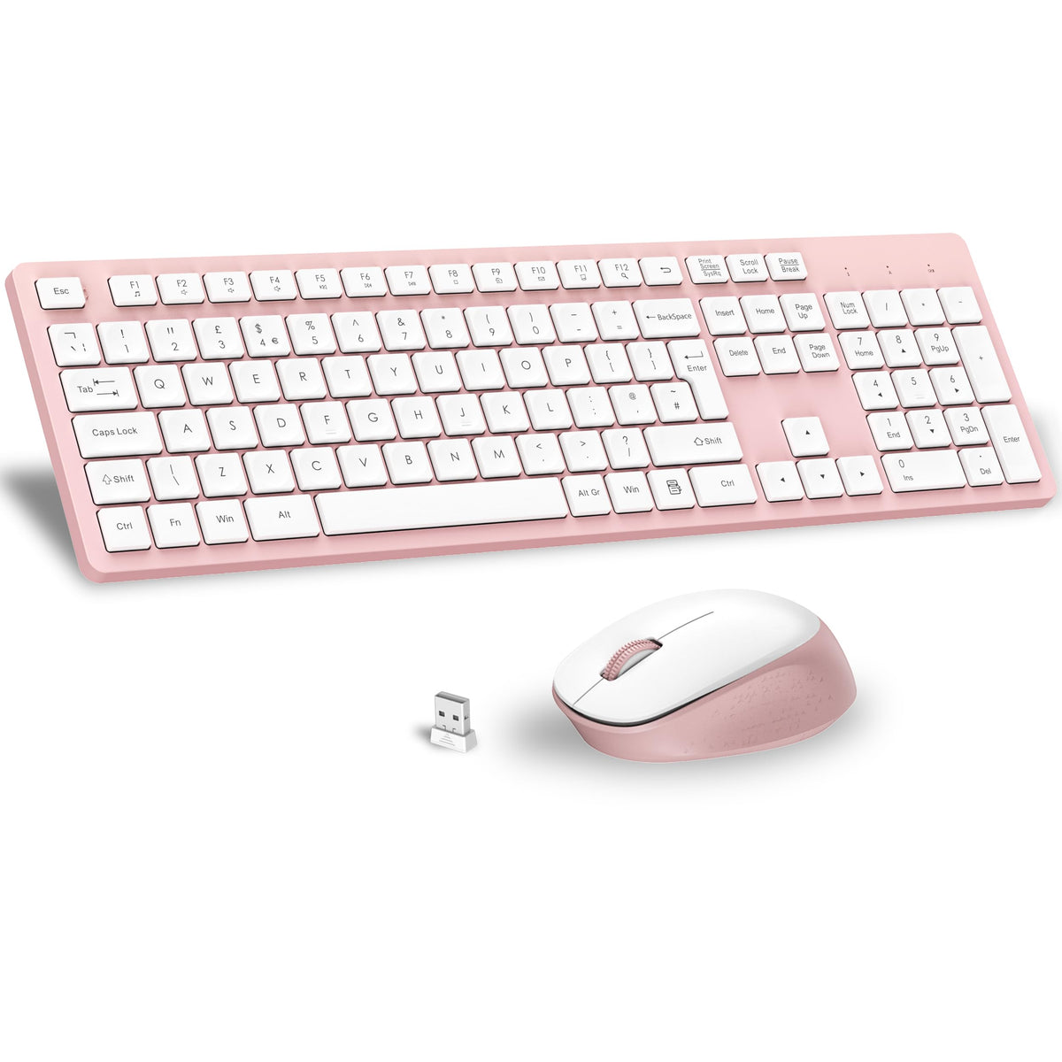 LeadsaiL Wireless Keyboard and Mouse Set, 2.4GHz USB Computer Keyboards and Mouse Combo, Ergonomic Design with 12 Multimedia Shortcuts for HP/Lenovo Laptop and Mac-Pink