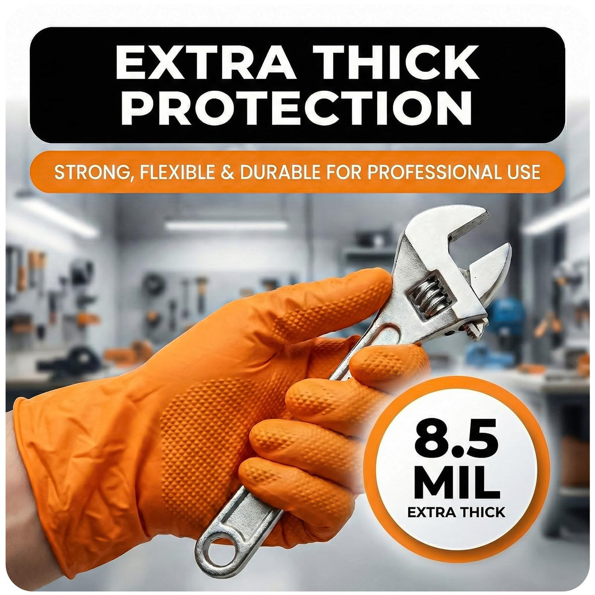 The Real Touch Nitrile Gloves, 50 Count, Heavy-Duty Disposable Mechanic Gloves, Diamond Textured, Latex & Powder-Free, Non-Slip, Extra Thick, Ideal for Automotive, Industrial Tasks (Black - 50, L)
