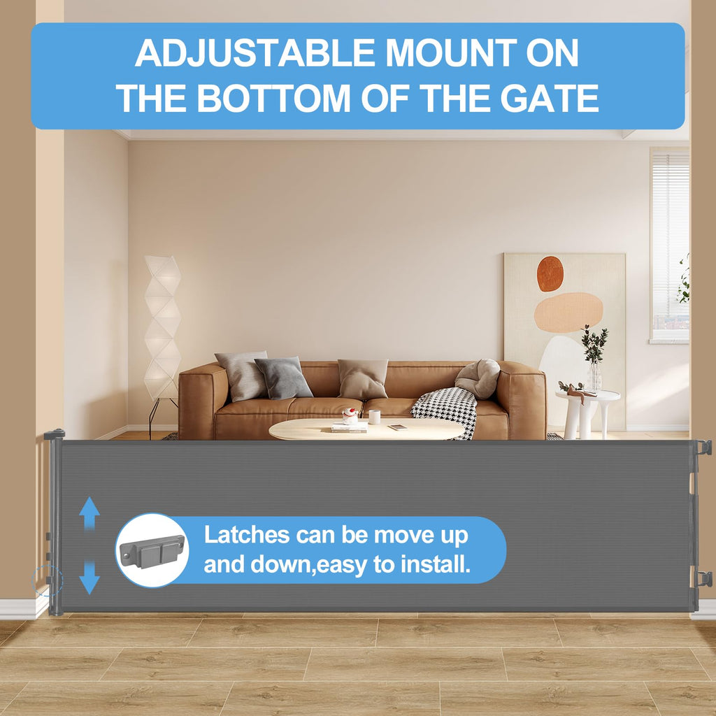 Retractable Mesh Baby & Dog Gate for Stairs, 86cm Tall x 140cm Wide, Black
