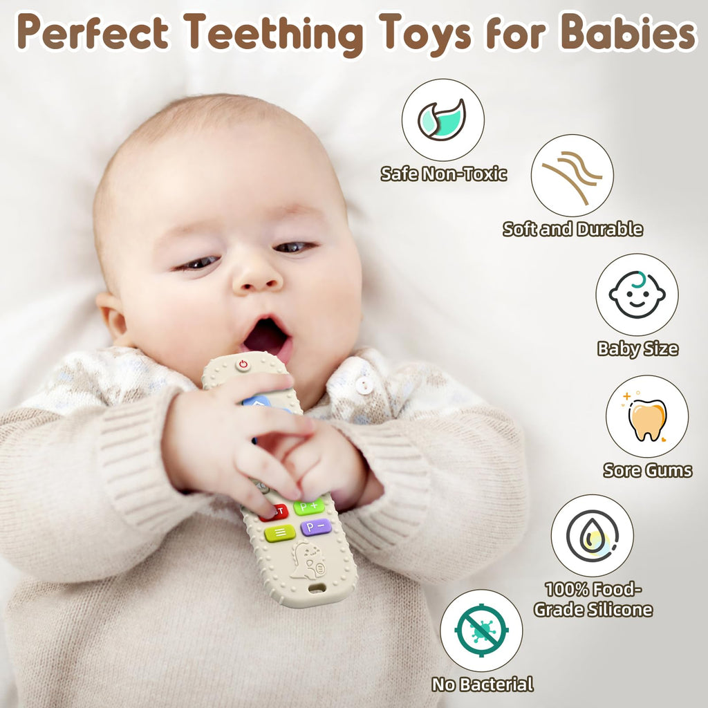 Teething Relief Teethers Toys for Babies 3-6 12 Months Gifts, Silicone Remote Control Baby Teether Bath Toys for 3 6 9 Months Newborn Infant Boy Girl Autism, Food Grade Silicone Sensory Toys, Black