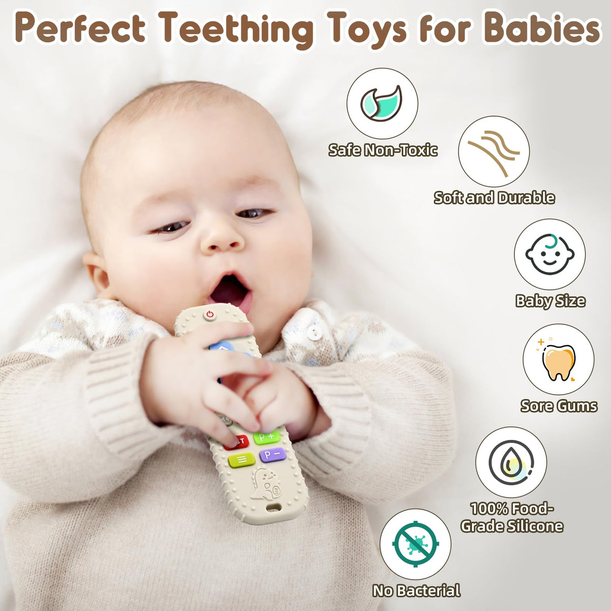 Teething Relief Teethers Toys for Babies 3-6 12 Months Gifts, Silicone Remote Control Baby Teether Bath Toys for 3 6 9 Months Newborn Infant Boy Girl Autism, Food Grade Silicone Sensory Toys, Black