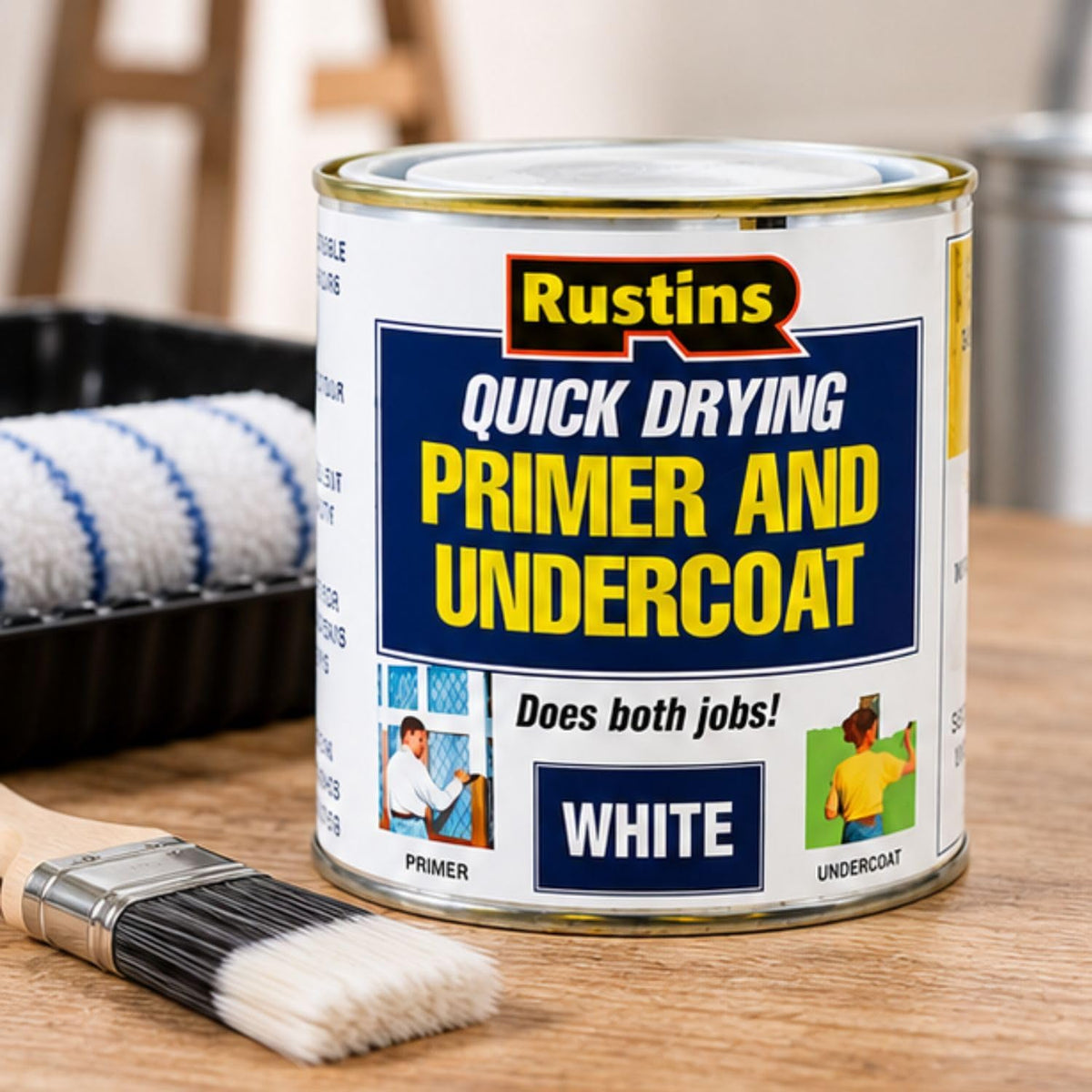 RUSTINS WHPU500 500ml Quick Dry Primer Undercoat - Fast-Drying Paint Base for Smooth Coverage; Easy-to-Use Interior & Exterior Prep Coat for Walls, Woodwork & DIY Home Decorating